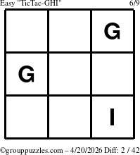 The grouppuzzles.com Easy TicTac-GHI puzzle for Monday April 20, 2026
