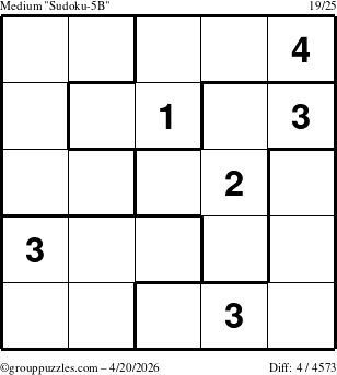 The grouppuzzles.com Medium Sudoku-5B puzzle for Monday April 20, 2026