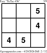 The grouppuzzles.com Easy TicTac-456 puzzle for Monday April 20, 2026