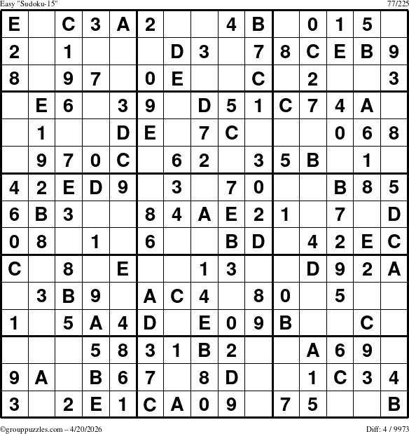 The grouppuzzles.com Easy Sudoku-15 puzzle for Monday April 20, 2026