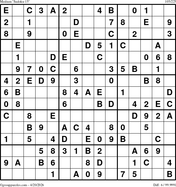 The grouppuzzles.com Medium Sudoku-15 puzzle for Monday April 20, 2026