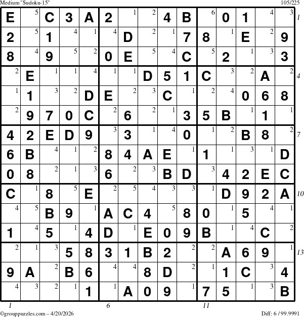 The grouppuzzles.com Medium Sudoku-15 puzzle for Monday April 20, 2026 with all 6 steps marked