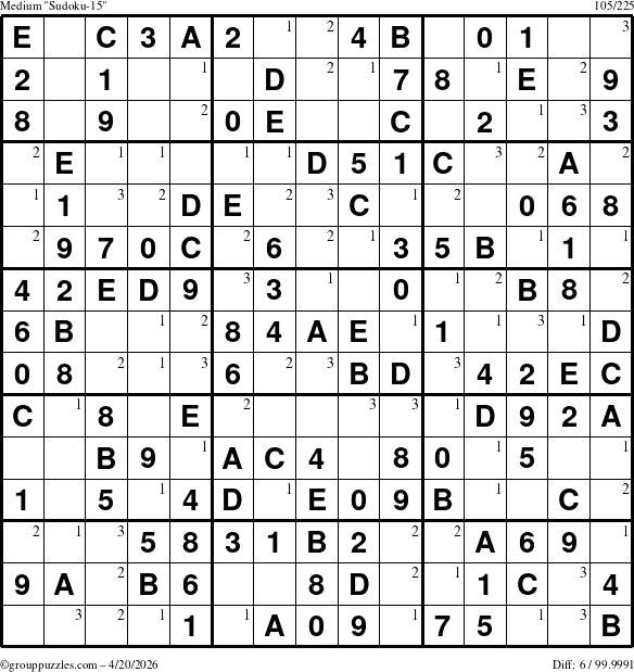 The grouppuzzles.com Medium Sudoku-15 puzzle for Monday April 20, 2026 with the first 3 steps marked
