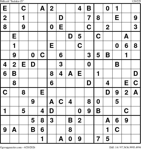 The grouppuzzles.com Difficult Sudoku-15 puzzle for Monday April 20, 2026