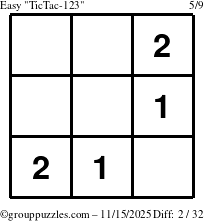 The grouppuzzles.com Easy TicTac-123 puzzle for Saturday November 15, 2025