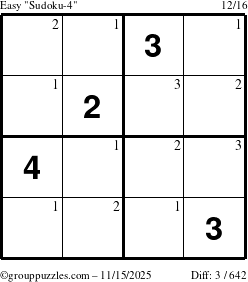 The grouppuzzles.com Easy Sudoku-4 puzzle for Saturday November 15, 2025 with the first 3 steps marked