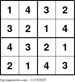 The grouppuzzles.com Answer grid for the Sudoku-4 puzzle for Saturday November 15, 2025