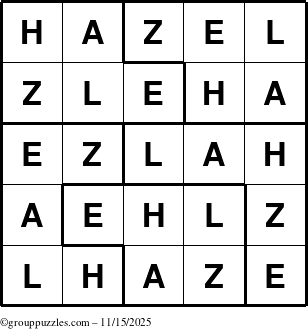 The grouppuzzles.com Answer grid for the Hazel puzzle for Saturday November 15, 2025