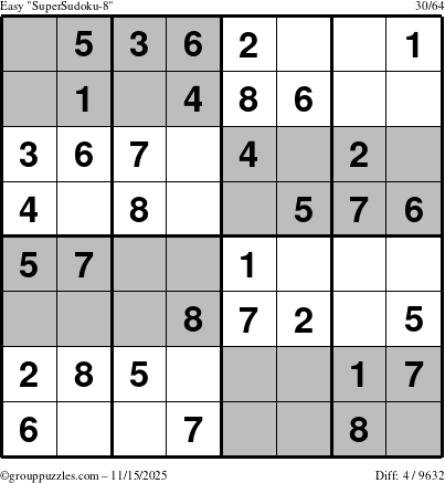 The grouppuzzles.com Easy SuperSudoku-8 puzzle for Saturday November 15, 2025