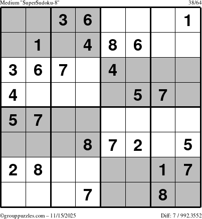 The grouppuzzles.com Medium SuperSudoku-8 puzzle for Saturday November 15, 2025