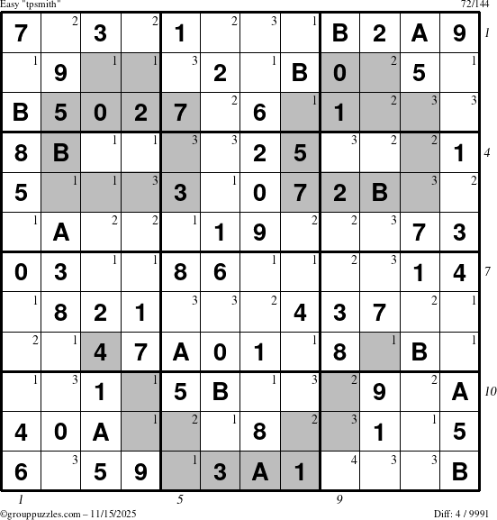 The grouppuzzles.com Easy tpsmith puzzle for Saturday November 15, 2025, suitable for printing, with all 4 steps marked