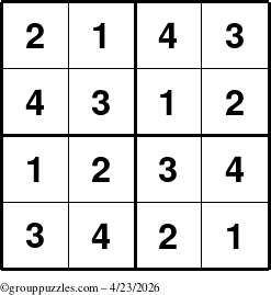 The grouppuzzles.com Answer grid for the Sudoku-4 puzzle for Thursday April 23, 2026