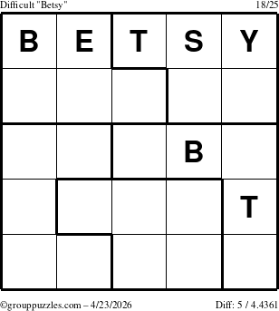The grouppuzzles.com Difficult Betsy puzzle for Thursday April 23, 2026