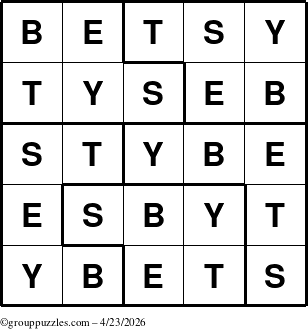 The grouppuzzles.com Answer grid for the Betsy puzzle for Thursday April 23, 2026