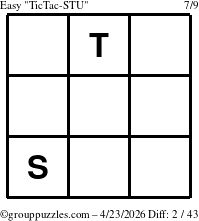 The grouppuzzles.com Easy TicTac-STU puzzle for Thursday April 23, 2026