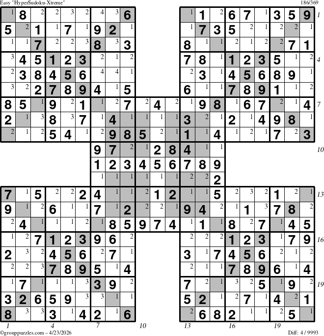 The grouppuzzles.com Easy cover-HyperXtreme puzzle for Thursday April 23, 2026 with all 4 steps marked