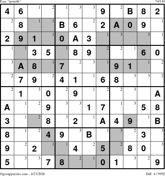 The grouppuzzles.com Easy tpsmith puzzle for Thursday April 23, 2026 with the first 3 steps marked