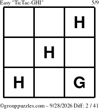 The grouppuzzles.com Easy TicTac-GHI puzzle for Monday September 28, 2026
