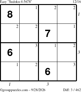 The grouppuzzles.com Easy Sudoku-4-5678 puzzle for Monday September 28, 2026 with all 3 steps marked