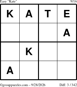 The grouppuzzles.com Easy Kate puzzle for Monday September 28, 2026