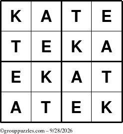 The grouppuzzles.com Answer grid for the Kate puzzle for Monday September 28, 2026