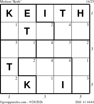 The grouppuzzles.com Medium Keith puzzle for Monday September 28, 2026 with all 4 steps marked