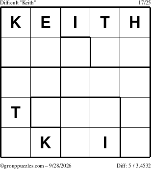 The grouppuzzles.com Difficult Keith puzzle for Monday September 28, 2026