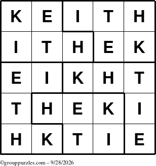 The grouppuzzles.com Answer grid for the Keith puzzle for Monday September 28, 2026