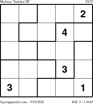 The grouppuzzles.com Medium Sudoku-5B puzzle for Monday September 28, 2026