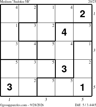 The grouppuzzles.com Medium Sudoku-5B puzzle for Monday September 28, 2026 with all 5 steps marked