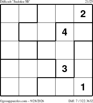 The grouppuzzles.com Difficult Sudoku-5B puzzle for Monday September 28, 2026