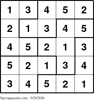 The grouppuzzles.com Answer grid for the Sudoku-5B puzzle for Monday September 28, 2026