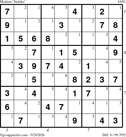 The grouppuzzles.com Medium Sudoku puzzle for Monday September 28, 2026 with all 6 steps marked