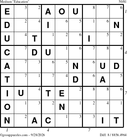 The grouppuzzles.com Medium Education-c1 puzzle for Monday September 28, 2026, suitable for printing, with all 8 steps marked