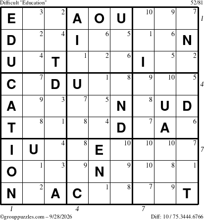 The grouppuzzles.com Difficult Education-c1 puzzle for Monday September 28, 2026, suitable for printing, with all 10 steps marked