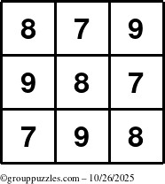 The grouppuzzles.com Answer grid for the TicTac-789 puzzle for Sunday October 26, 2025