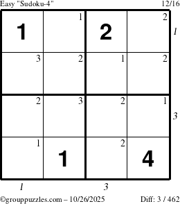 The grouppuzzles.com Easy Sudoku-4 puzzle for Sunday October 26, 2025, suitable for printing, with all 3 steps marked