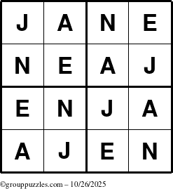 The grouppuzzles.com Answer grid for the Jane puzzle for Sunday October 26, 2025