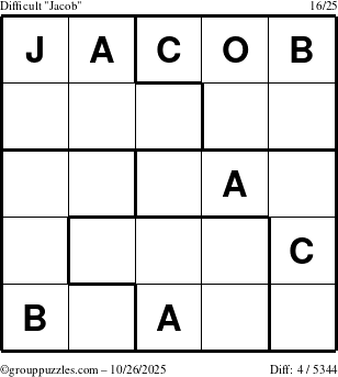 The grouppuzzles.com Difficult Jacob puzzle for Sunday October 26, 2025