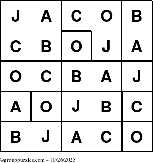 The grouppuzzles.com Answer grid for the Jacob puzzle for Sunday October 26, 2025