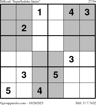 The grouppuzzles.com Difficult SuperSudoku-Junior puzzle for Sunday October 26, 2025