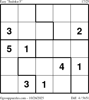 The grouppuzzles.com Easy Sudoku-5 puzzle for Sunday October 26, 2025