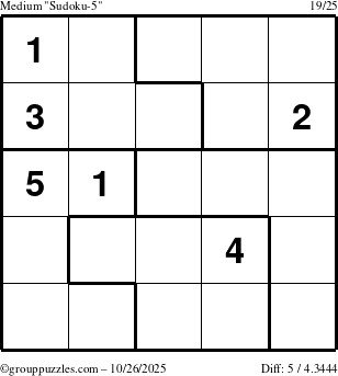The grouppuzzles.com Medium Sudoku-5 puzzle for Sunday October 26, 2025