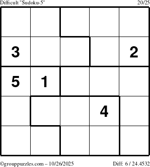The grouppuzzles.com Difficult Sudoku-5 puzzle for Sunday October 26, 2025