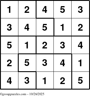 The grouppuzzles.com Answer grid for the Sudoku-5 puzzle for Sunday October 26, 2025