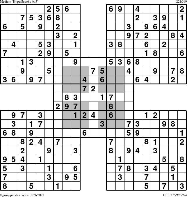 The grouppuzzles.com Medium HyperSudoku-by5 puzzle for Sunday October 26, 2025