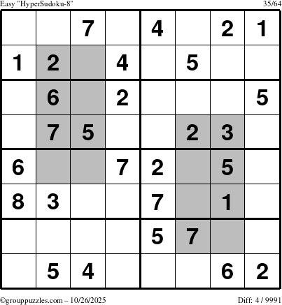 The grouppuzzles.com Easy HyperSudoku-8 puzzle for Sunday October 26, 2025