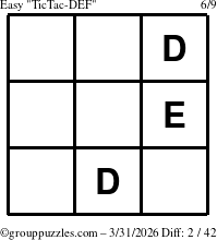 The grouppuzzles.com Easy TicTac-DEF puzzle for Tuesday March 31, 2026