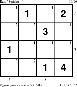 The grouppuzzles.com Easy Sudoku-4 puzzle for Tuesday March 31, 2026 with all 3 steps marked