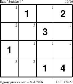 The grouppuzzles.com Easy Sudoku-4 puzzle for Tuesday March 31, 2026 with the first 3 steps marked